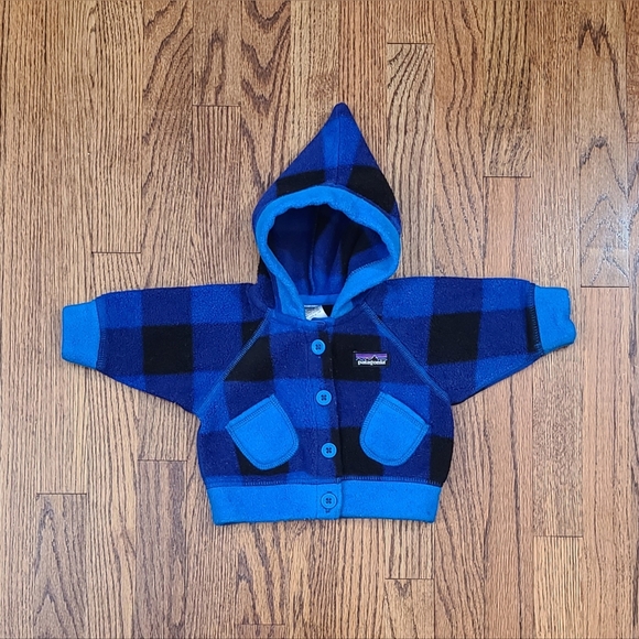 Patagonia Other - Patagonia Swirly Top Fleece Button Up Jacket Blue Plaid Size 0 Months NB